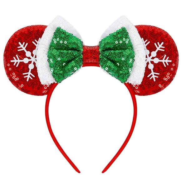 Christmas Mouse Ears Headbands for Women, Bow Decoration Hairbands with Red Sequ - Picture 1 of 7